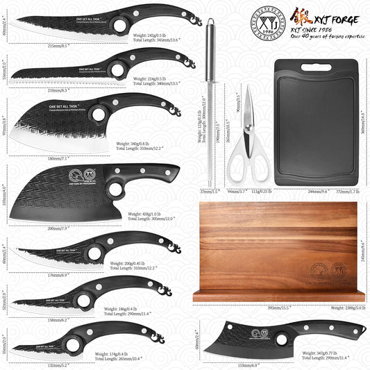 Kitchen Knives Set with Magnetic Knife Block, Cutting Board, Sharpener Rod, Scissors, Gloves, High Carbon Steel Blades, Bread Slicing Cleaver Vegetable Butcher Cooking Chef Knives