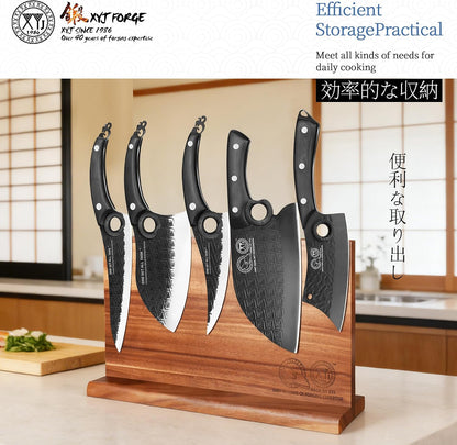 Kitchen Knives Set with Magnetic Knife Block, Cutting Board, Sharpener Rod, Scissors, Gloves, High Carbon Steel Blades, Bread Slicing Cleaver Vegetable Butcher Cooking Chef Knives