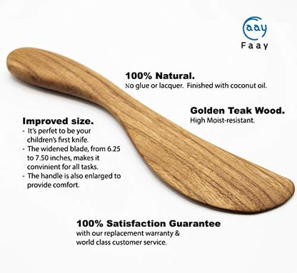 7.5" Butter Spreaders, Eco-Friendly Condiment and Sandwich Knife from 100% Moist-Resistant Teak Wood, Super Handy Peanut Jelly Spreader Set of 4
