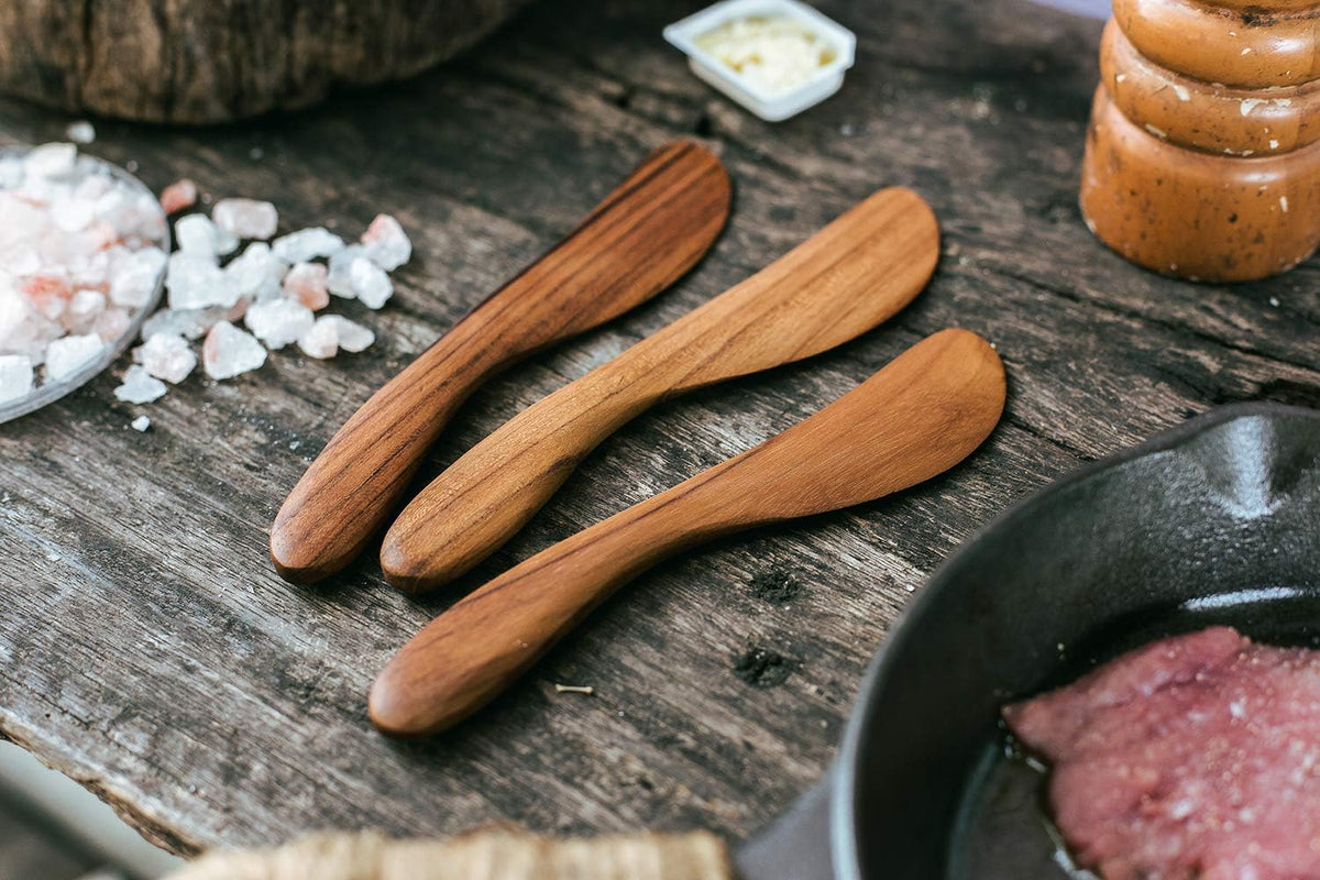 7.5" Butter Spreaders, Eco-Friendly Condiment and Sandwich Knife from 100% Moist-Resistant Teak Wood, Super Handy Peanut Jelly Spreader Set of 4