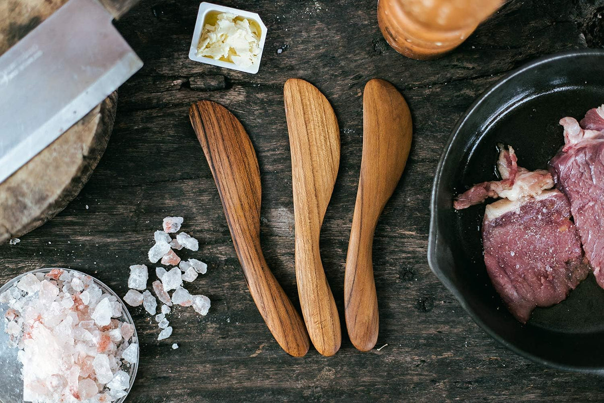 7.5" Butter Spreaders, Eco-Friendly Condiment and Sandwich Knife from 100% Moist-Resistant Teak Wood, Super Handy Peanut Jelly Spreader Set of 4