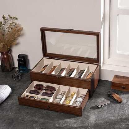 Knife Display Case, 2-Layer Pocket Knife Case Display & Storage Knives, Solid Wood Knife Case for Collections, Gift for Boyfriend Fathers Day Birthday Gifts((Walnut)