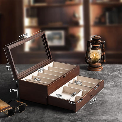 Knife Display Case, 2-Layer Pocket Knife Case Display & Storage Knives, Solid Wood Knife Case for Collections, Gift for Boyfriend Fathers Day Birthday Gifts((Walnut)