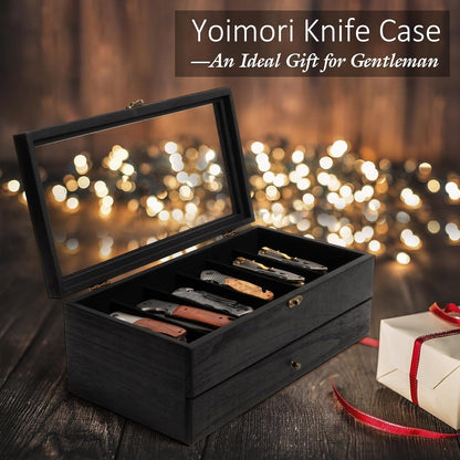Knife Display Case, 2-Layer Pocket Knife Case Display & Storage Knives, Solid Wood Knife Case for Collections, Gift for Boyfriend Fathers Day Birthday Gifts((Walnut)