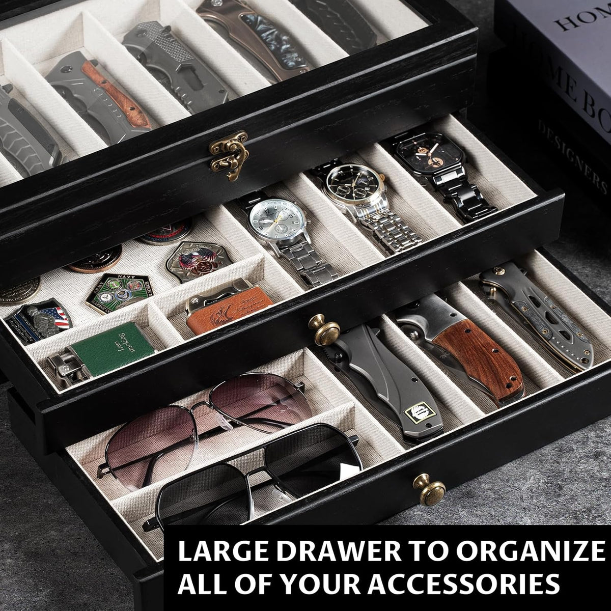 Knife Display Case, 2-Layer Pocket Knife Case Display & Storage Knives, Solid Wood Knife Case for Collections, Gift for Boyfriend Fathers Day Birthday Gifts((Walnut)