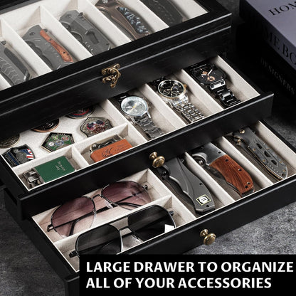 Knife Display Case, 2-Layer Pocket Knife Case Display & Storage Knives, Solid Wood Knife Case for Collections, Gift for Boyfriend Fathers Day Birthday Gifts((Walnut)