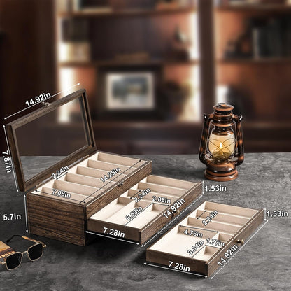 Knife Display Case, 2-Layer Pocket Knife Case Display & Storage Knives, Solid Wood Knife Case for Collections, Gift for Boyfriend Fathers Day Birthday Gifts((Walnut)