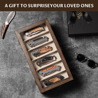 Knife Display Case, 2-Layer Pocket Knife Case Display & Storage Knives, Solid Wood Knife Case for Collections, Gift for Boyfriend Fathers Day Birthday Gifts((Walnut)