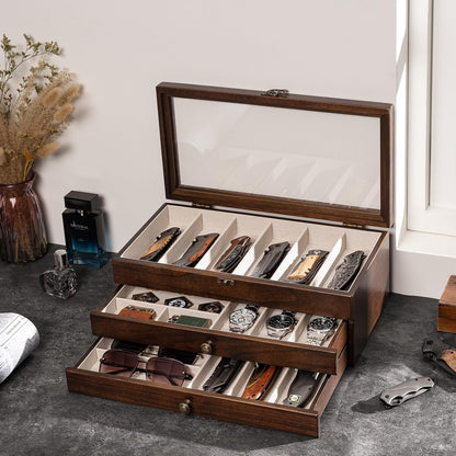 Knife Display Case, 2-Layer Pocket Knife Case Display & Storage Knives, Solid Wood Knife Case for Collections, Gift for Boyfriend Fathers Day Birthday Gifts((Walnut)
