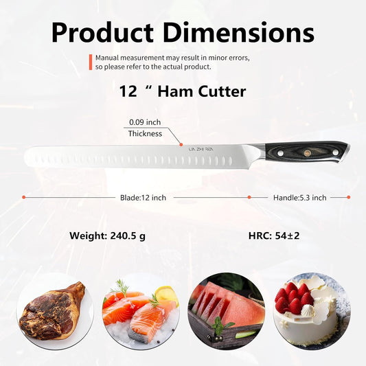 Carving Knife – 12" Premium Brisket Knife for Cutting Smoked Meat, BBQ & Roast Turkey – Razor Sharp German Steel