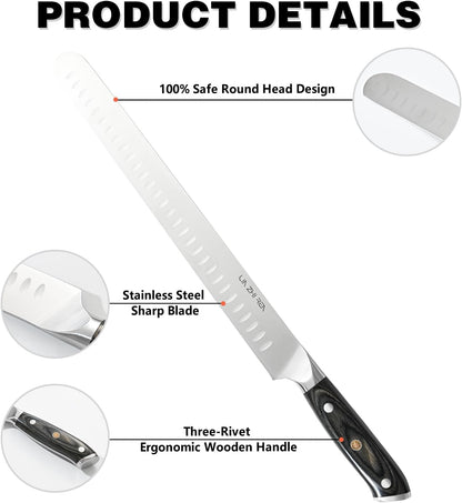 Carving Knife – 12" Premium Brisket Knife for Cutting Smoked Meat, BBQ & Roast Turkey – Razor Sharp German Steel