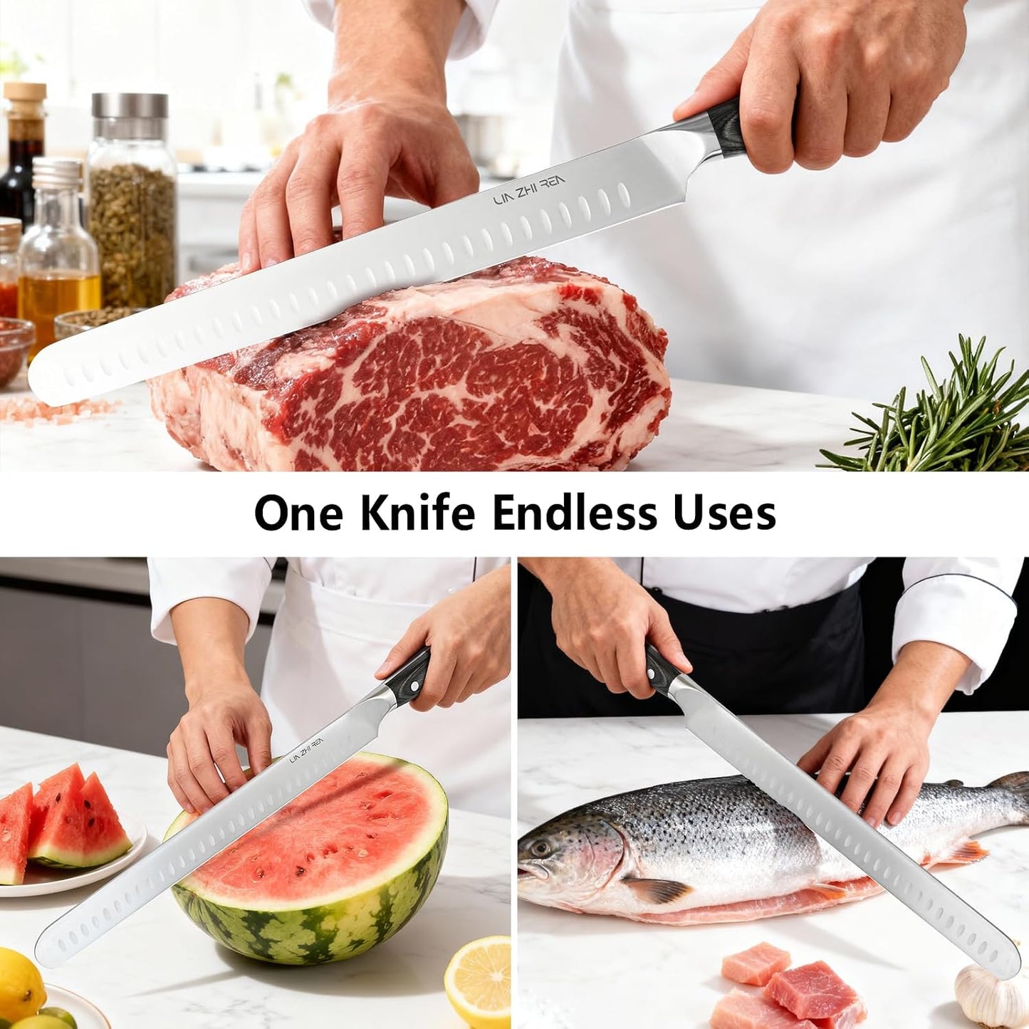 Carving Knife – 12" Premium Brisket Knife for Cutting Smoked Meat, BBQ & Roast Turkey – Razor Sharp German Steel