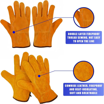 Short Welding Gloves, Fire/Heat Resistant Work Gloves for Animal Handling, Forge, Fireplace, BBQ, Construction, Gardening, Oven, Furnace, Stove, Pot Holder, Industry Cutting, Large Size