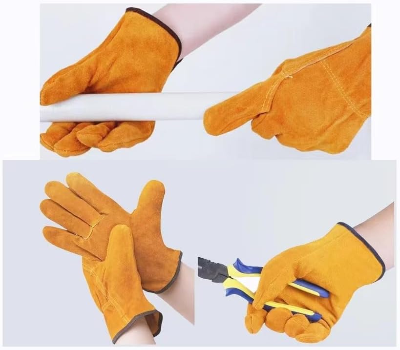 Short Welding Gloves, Fire/Heat Resistant Work Gloves for Animal Handling, Forge, Fireplace, BBQ, Construction, Gardening, Oven, Furnace, Stove, Pot Holder, Industry Cutting, Large Size