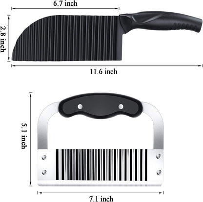 2 Pcs Crinkle Cutter Set for Potato Vegetable French Fry, Stainless Steel Blade Wavy Slicer, Wavy Crinkle Cutting Tool Salad Chopping Knife Soap Fruit French Fry Slicer(Plastic Handle,Black)