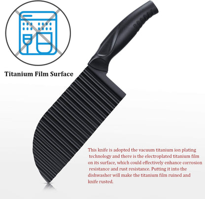 2 Pcs Crinkle Cutter Set for Potato Vegetable French Fry, Stainless Steel Blade Wavy Slicer, Wavy Crinkle Cutting Tool Salad Chopping Knife Soap Fruit French Fry Slicer(Plastic Handle,Black)