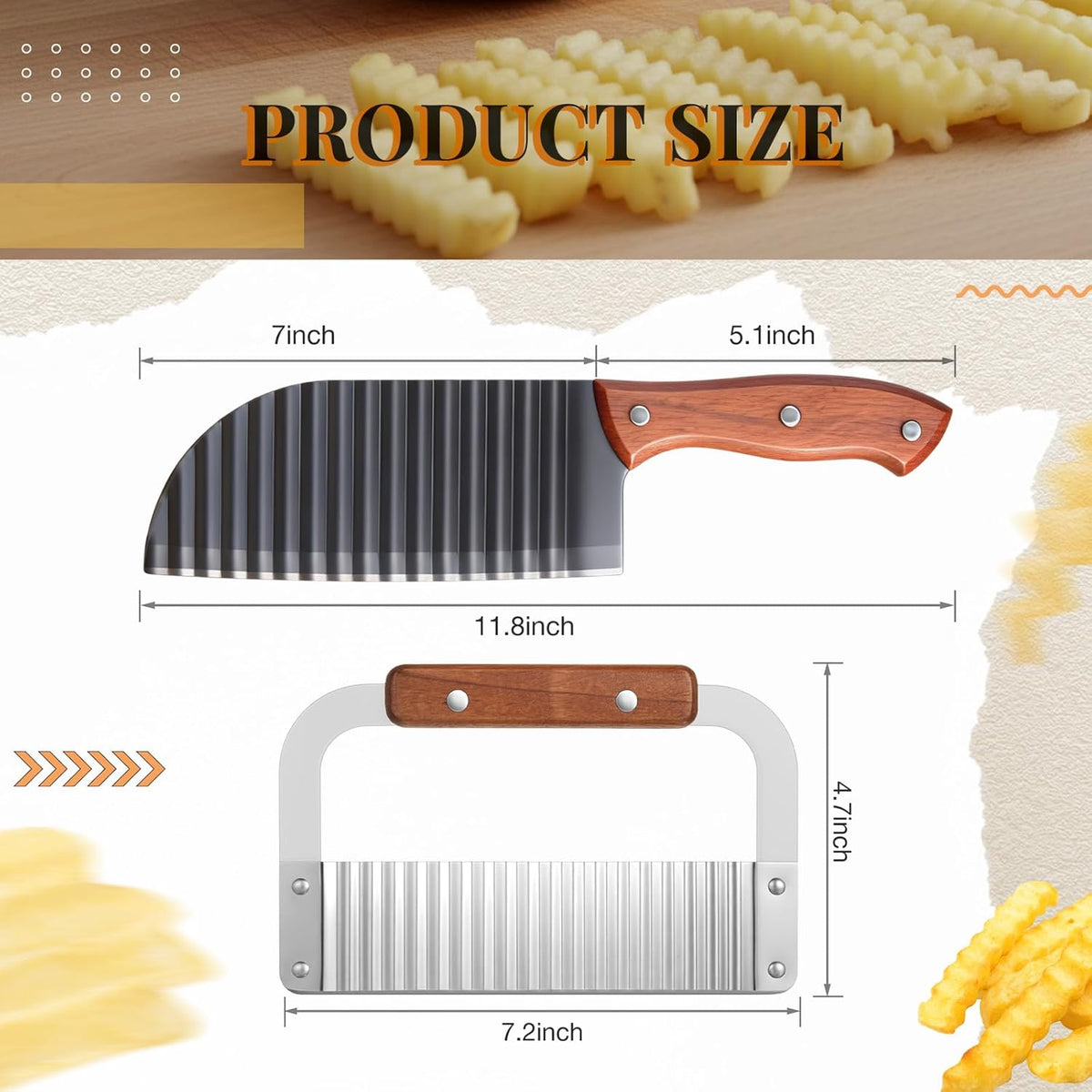2 Pcs Crinkle Cutter Set for Potato Vegetable French Fry, Stainless Steel Blade Wavy Slicer, Wavy Crinkle Cutting Tool Salad Chopping Knife Soap Fruit French Fry Slicer(Plastic Handle,Black)