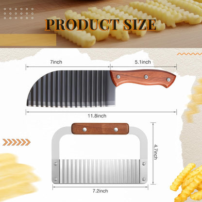 2 Pcs Crinkle Cutter Set for Potato Vegetable French Fry, Stainless Steel Blade Wavy Slicer, Wavy Crinkle Cutting Tool Salad Chopping Knife Soap Fruit French Fry Slicer(Plastic Handle,Black)