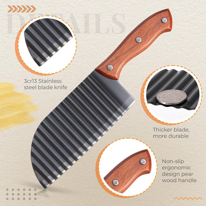 2 Pcs Crinkle Cutter Set for Potato Vegetable French Fry, Stainless Steel Blade Wavy Slicer, Wavy Crinkle Cutting Tool Salad Chopping Knife Soap Fruit French Fry Slicer(Plastic Handle,Black)