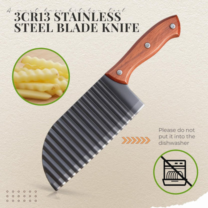 2 Pcs Crinkle Cutter Set for Potato Vegetable French Fry, Stainless Steel Blade Wavy Slicer, Wavy Crinkle Cutting Tool Salad Chopping Knife Soap Fruit French Fry Slicer(Plastic Handle,Black)