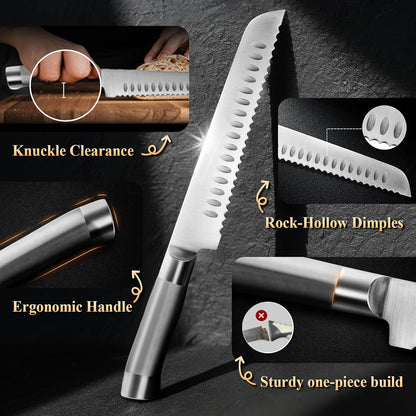 2 Pack Sourdough Bread Knife for Homemade Bread, Serrated Bread Cutter Ergo-Safe Engineering Anti-Stick Bread Bow Knife for Sourdough, Baguettes, Cakes