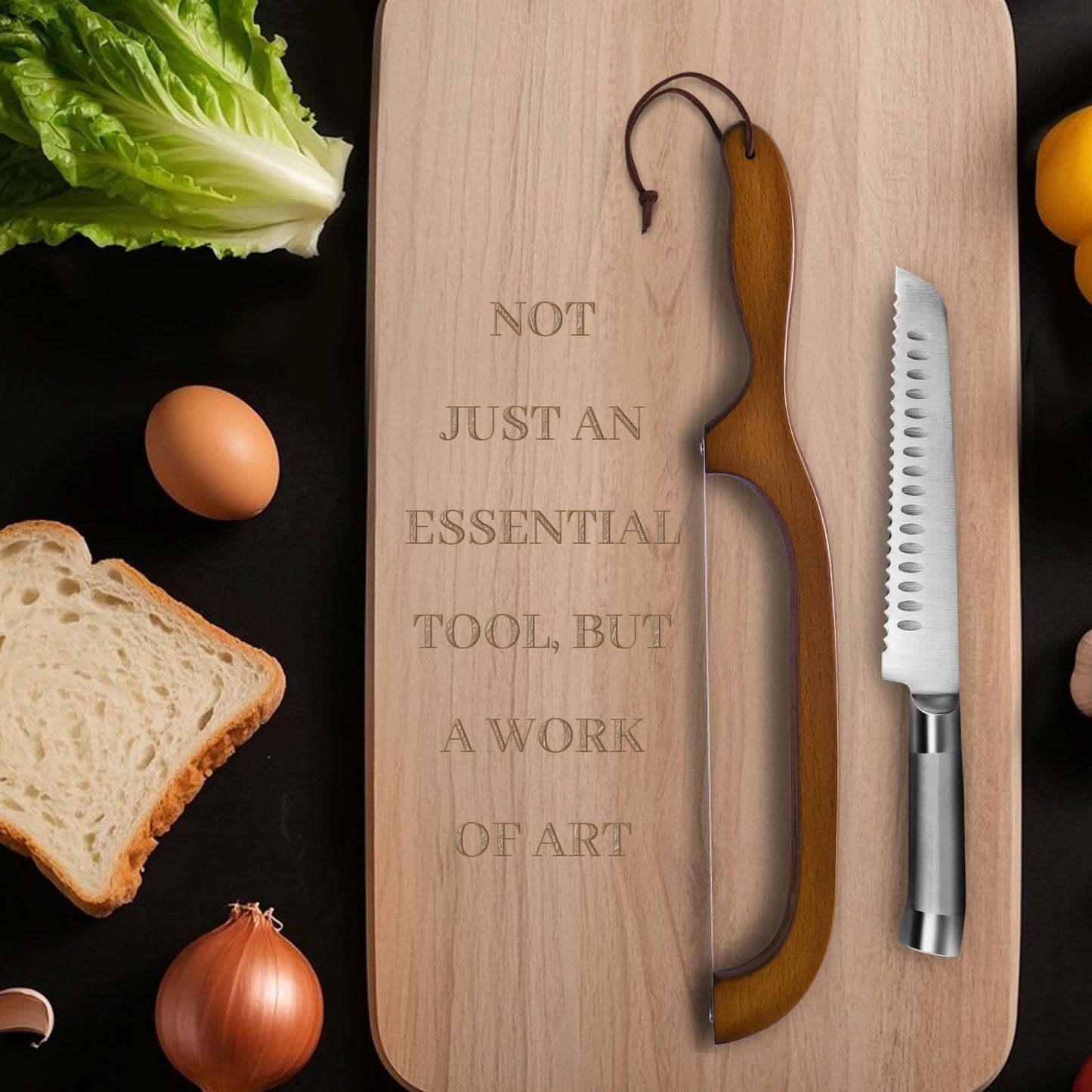 2 Pack Sourdough Bread Knife for Homemade Bread, Serrated Bread Cutter Ergo-Safe Engineering Anti-Stick Bread Bow Knife for Sourdough, Baguettes, Cakes