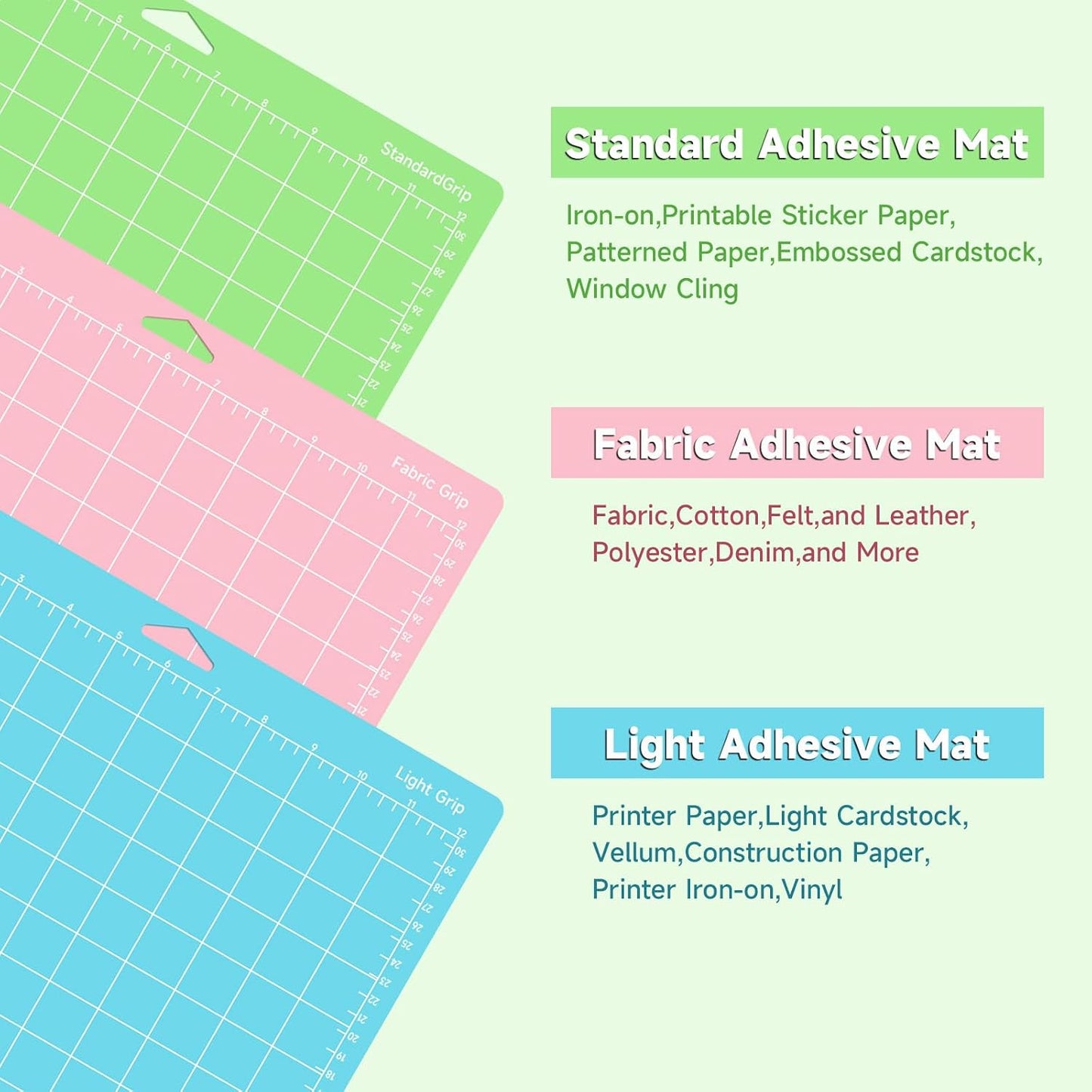 Quilting Cutting Mats12in x 12in(Light,Standard,FabricGrip) Reusable Cutting Mats for Crafts with Protective Film,Compatible with Maker 3/Maker 4/Maker/Explore 3/4/Air 2/One