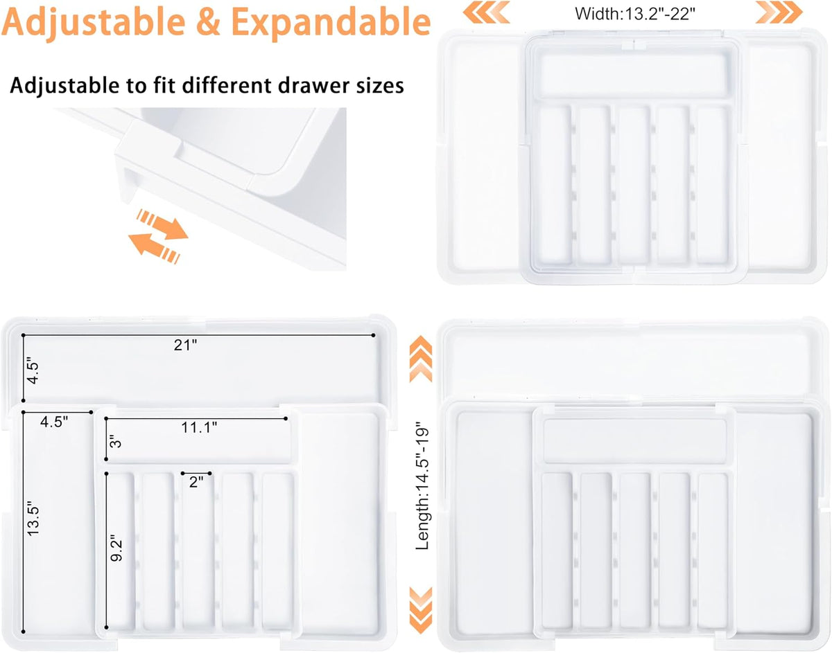 Silverware Organizer Expandable Kitchen Utensil Drawer Organizer Large BPA Free Adjustable Cutlery Silverware Tray for Spoons Forks Knives Storage Divider for Kitchen Flatware 6-9 Slots Black