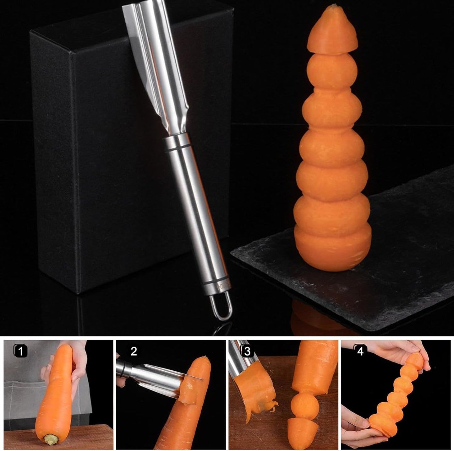 Fruit Carving Tools Set of 10 - Stainless Steel Vegetable Carving Knife, Melon Baller Scoop, Cutter Shapes Mold, DIY Knives for Home Kitchen