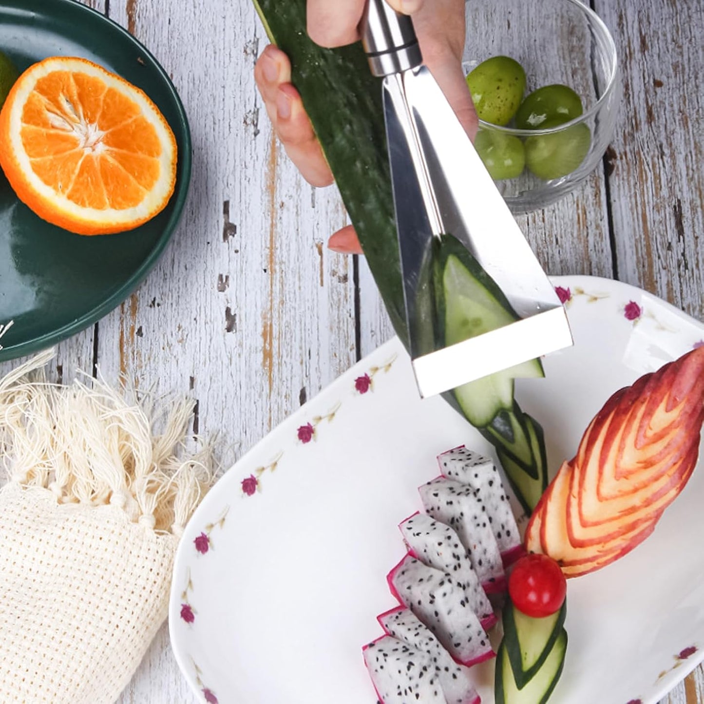 Fruit Carving Tools Set of 10 - Stainless Steel Vegetable Carving Knife, Melon Baller Scoop, Cutter Shapes Mold, DIY Knives for Home Kitchen