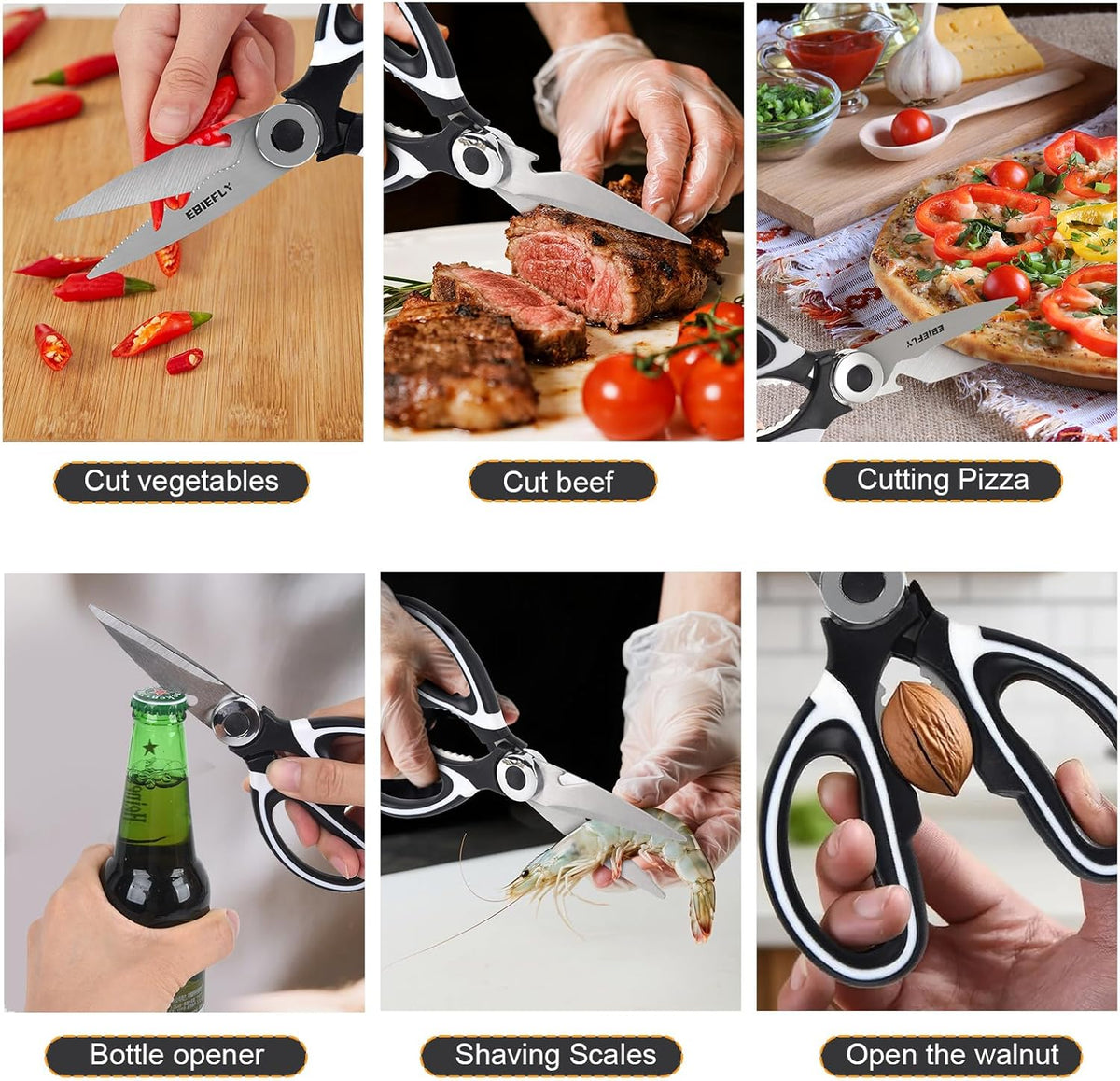 Kitchen Scissors Utility Chopping Scissor Professional Shears for Meat Cutting Sharp Kitchenaid Shears Multipurpose Scissor for Food Outdoor BBQ No Rust + 100 Pcs Plastic Gloves Disposable