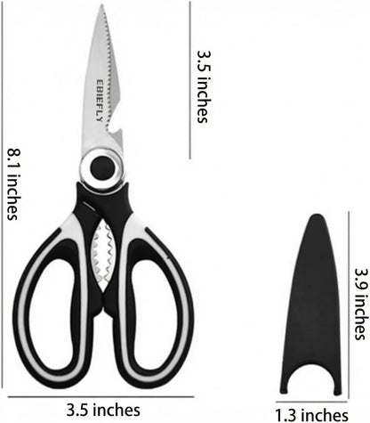 Kitchen Scissors Utility Chopping Scissor Professional Shears for Meat Cutting Sharp Kitchenaid Shears Multipurpose Scissor for Food Outdoor BBQ No Rust + 100 Pcs Plastic Gloves Disposable