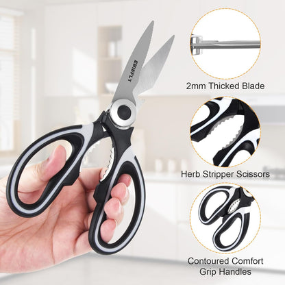Kitchen Scissors Utility Chopping Scissor Professional Shears for Meat Cutting Sharp Kitchenaid Shears Multipurpose Scissor for Food Outdoor BBQ No Rust + 100 Pcs Plastic Gloves Disposable