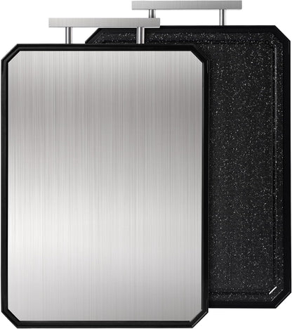 2 in 1 Stainless Steel Cutting Board with Handle Chopping Large Big Small Metal Carving Kitchen Meat Butcher Block no Titanium Wood Bamboo Glass Marble Stone Rubber Plastic Silicone Acrylic 15