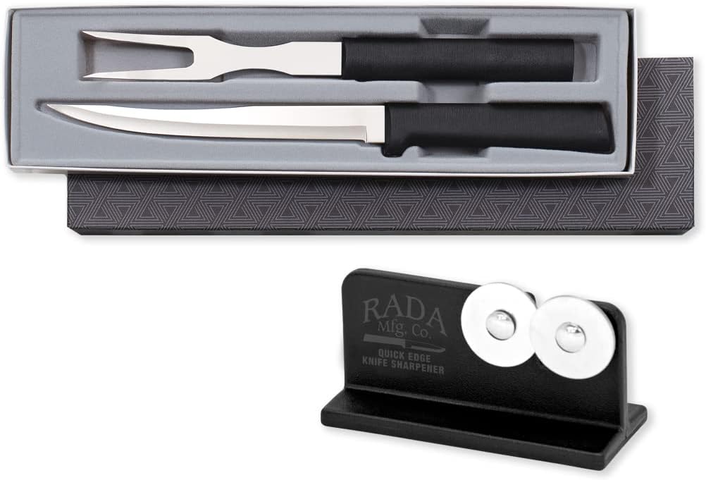 Carving Gift Set (G213) + Sharpener, Black Handle | 2-Piece Knife Set with Quick Edge Sharpener (R119), Stainless Steel Blades, Black Resin Handle