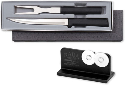 Carving Gift Set (G213) + Sharpener, Black Handle | 2-Piece Knife Set with Quick Edge Sharpener (R119), Stainless Steel Blades, Black Resin Handle