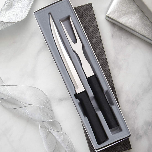 Carving Gift Set (G213) + Sharpener, Black Handle | 2-Piece Knife Set with Quick Edge Sharpener (R119), Stainless Steel Blades, Black Resin Handle