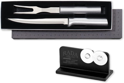 Carving Gift Set (G213) + Sharpener, Black Handle | 2-Piece Knife Set with Quick Edge Sharpener (R119), Stainless Steel Blades, Black Resin Handle