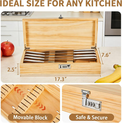 Knife Lock Box Kitchen - Knife Storage Box, Upgraded Lockable Large Knives Holder & Organizer Quick and Safe Culinary Tools Storage