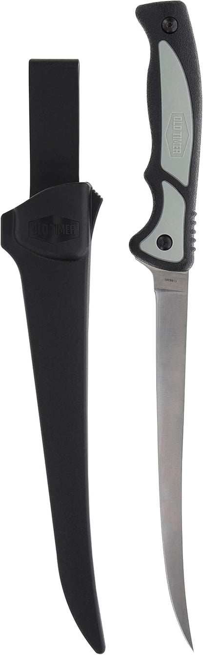 Trail Boss Fillet Knife 7.5in with Stainless Steel Fixed Blade, Full Tang Construction, Ergonomic Handle, TPE Non-Slip Grip, and Custom Molded Sheath for Fishing, Filleting, and Outdoors