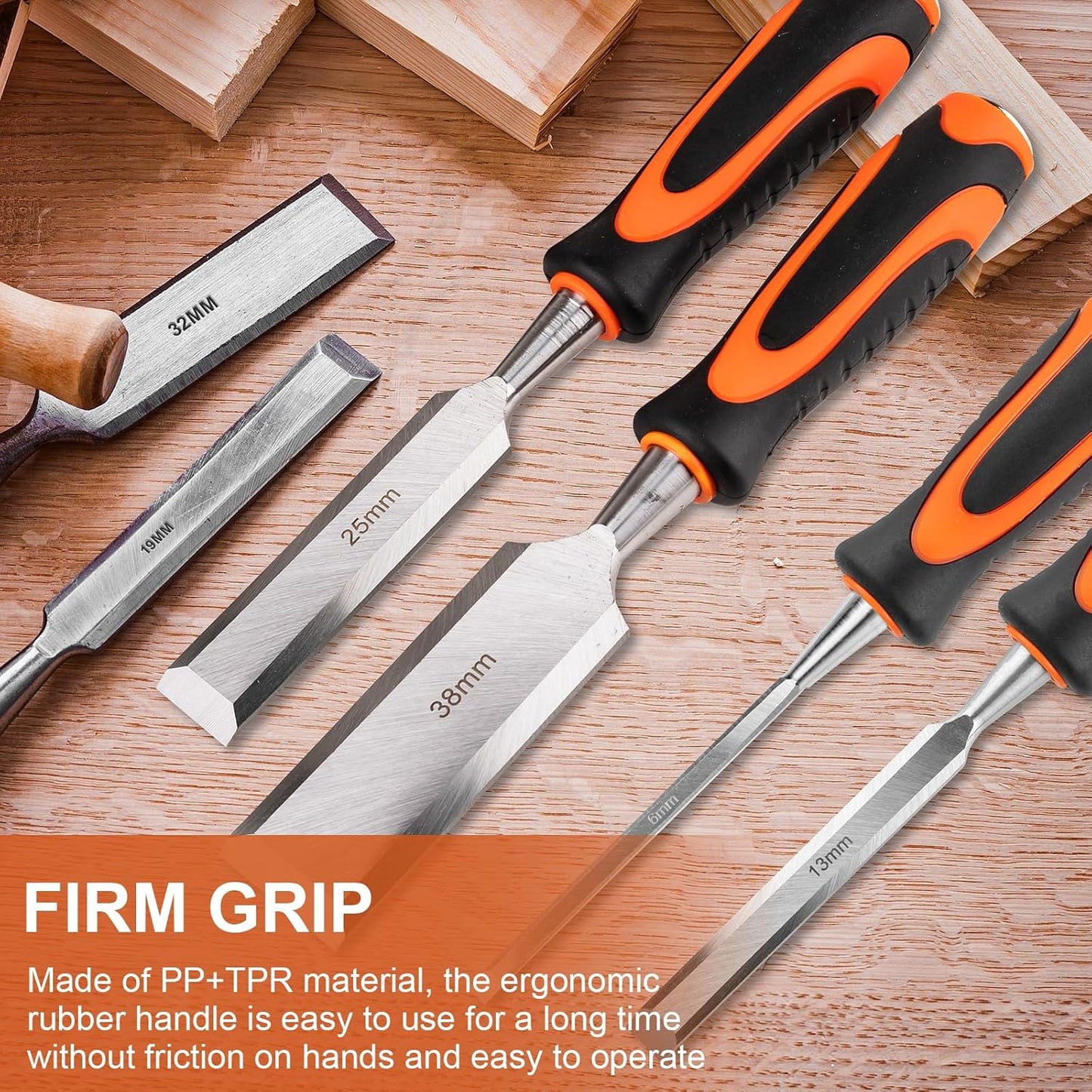 11PCS Wood Chisel Sets((1/4", 1/2", 3/4", 1", 1-1/4", 1-1/2") | Cr-V bevel edge chisels, with honing guide, sharpening stone, carpenter pencils& sharpener, great for home woodworker/DIY use