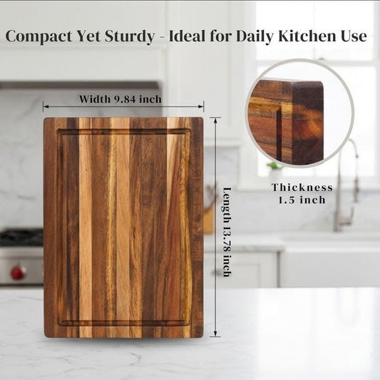 Premium Acacia Wood Butcher Block Cutting Board, 14" x 10" x 1.5" Thick Edge Grain with Deep Juice Groove, Solid Hardwood Serving Platter, Non-Toxic & BPA Free by New M Way