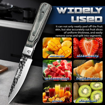 Huusk Folding Chef Knife Set - Japanese Pocket Knife Set | Including Nakiri, Santoku, Bread and Fruit Knives, Hand Forged Blade, Wooden Handle, Gift Box