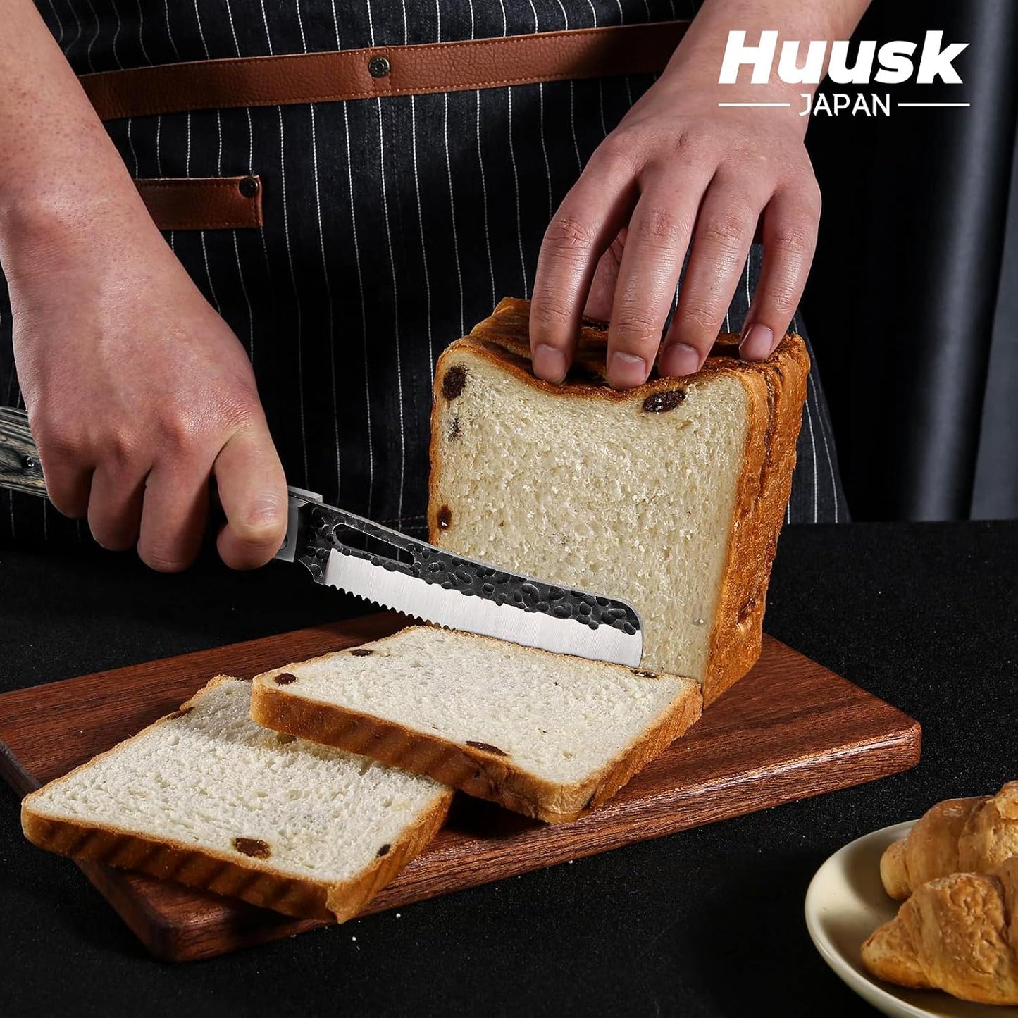 Huusk Folding Chef Knife Set - Japanese Pocket Knife Set | Including Nakiri, Santoku, Bread and Fruit Knives, Hand Forged Blade, Wooden Handle, Gift Box