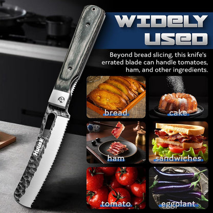 Huusk Folding Chef Knife Set - Japanese Pocket Knife Set | Including Nakiri, Santoku, Bread and Fruit Knives, Hand Forged Blade, Wooden Handle, Gift Box
