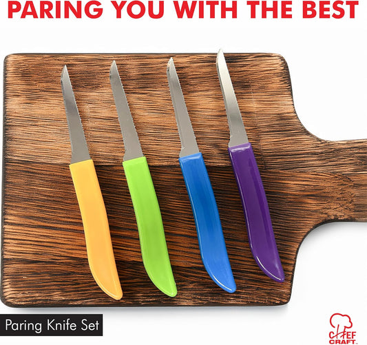 Select Paring Knife Set, 2.5 inch blade 6 inch in length 4 piece set, Assorted