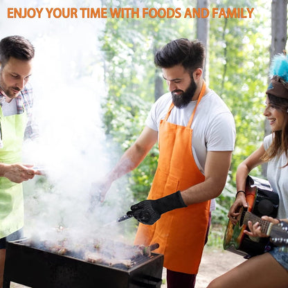 BBQ Fireproof Gloves, Grill Cut-Resistant 1472°F Heat Resistant Gloves, Non-Slip Silicone Oven Gloves, Kitchen Safe Cooking Gloves for Oven Mitts,Barbecue,Cooking, Frying,13.8 Inch-Red