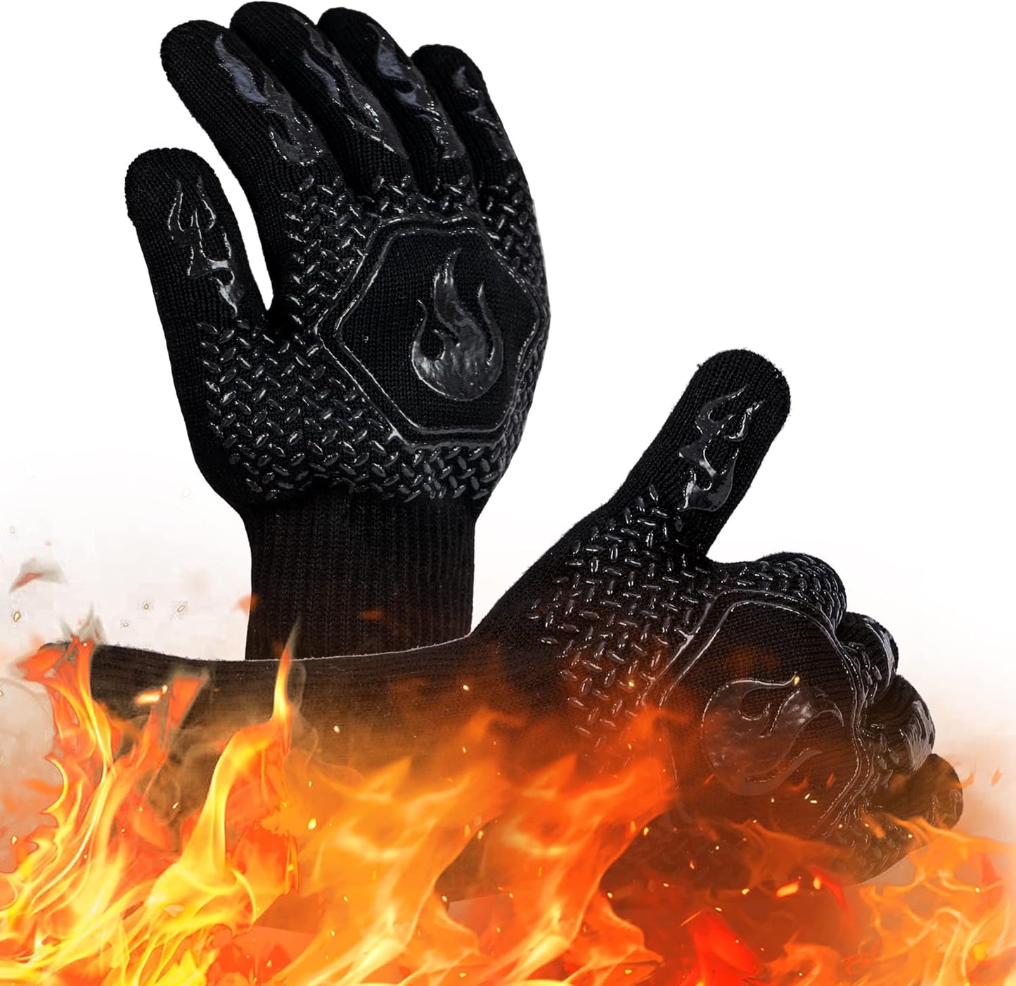 BBQ Fireproof Gloves, Grill Cut-Resistant 1472°F Heat Resistant Gloves, Non-Slip Silicone Oven Gloves, Kitchen Safe Cooking Gloves for Oven Mitts,Barbecue,Cooking, Frying,13.8 Inch-Red