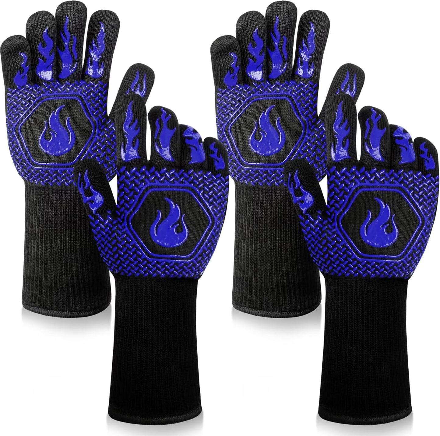 BBQ Fireproof Gloves, Grill Cut-Resistant 1472°F Heat Resistant Gloves, Non-Slip Silicone Oven Gloves, Kitchen Safe Cooking Gloves for Oven Mitts,Barbecue,Cooking, Frying,13.8 Inch-Red