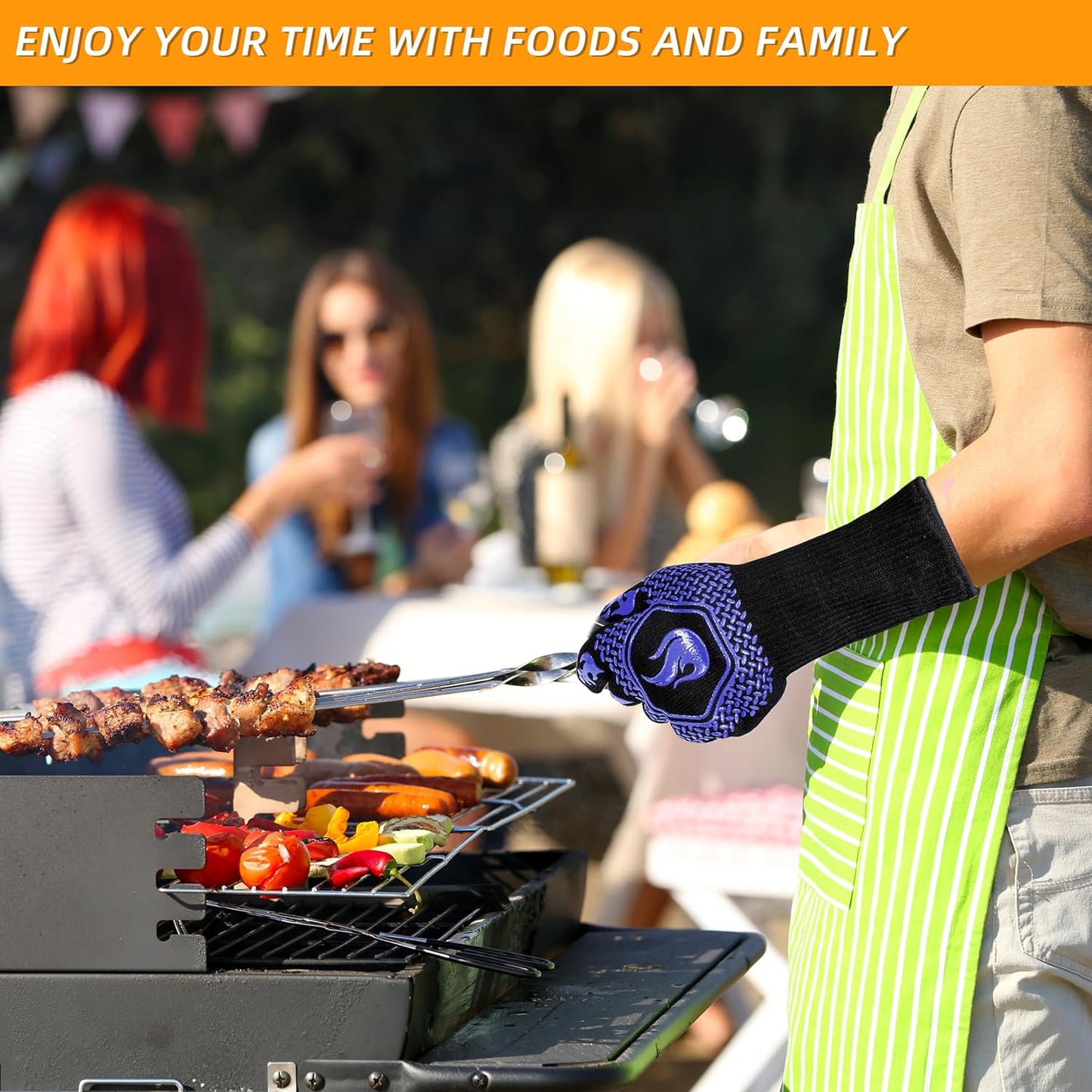 BBQ Fireproof Gloves, Grill Cut-Resistant 1472°F Heat Resistant Gloves, Non-Slip Silicone Oven Gloves, Kitchen Safe Cooking Gloves for Oven Mitts,Barbecue,Cooking, Frying,13.8 Inch-Red